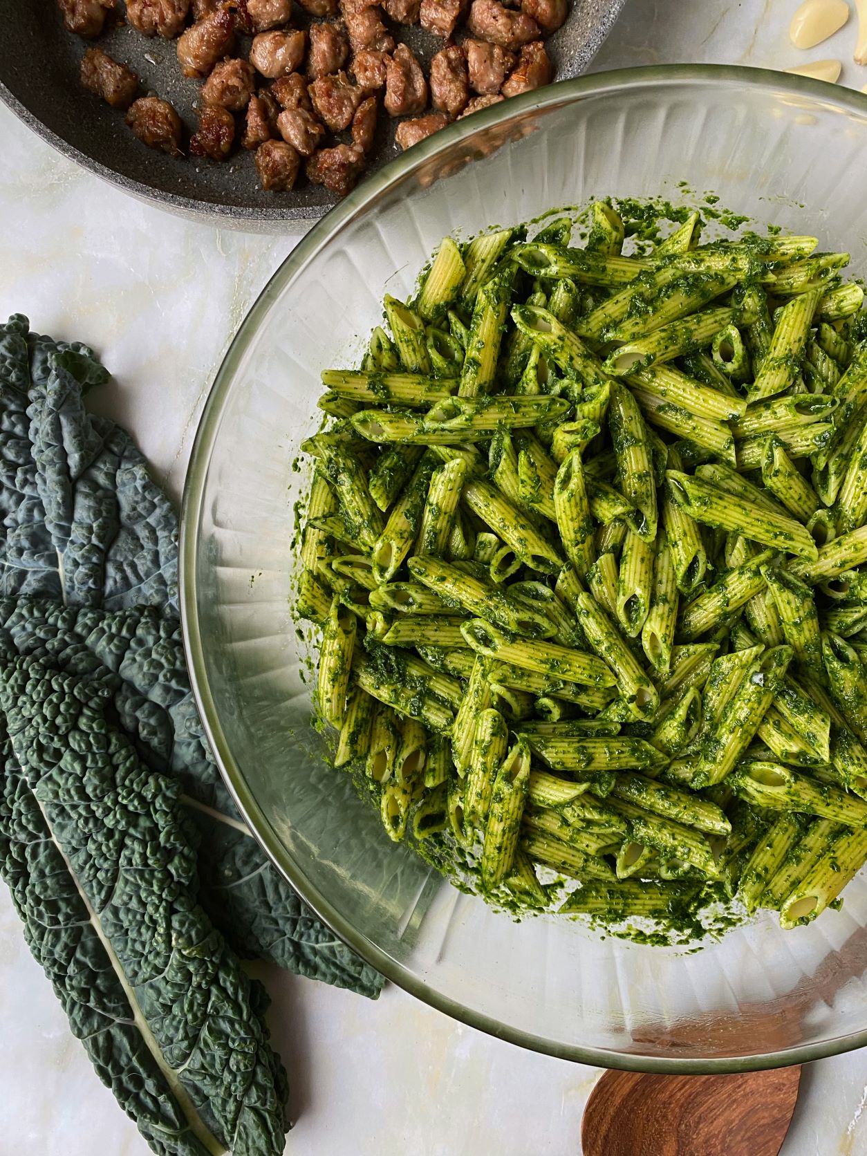 Kale Pesto and Sausage Pasta Happy Stirring